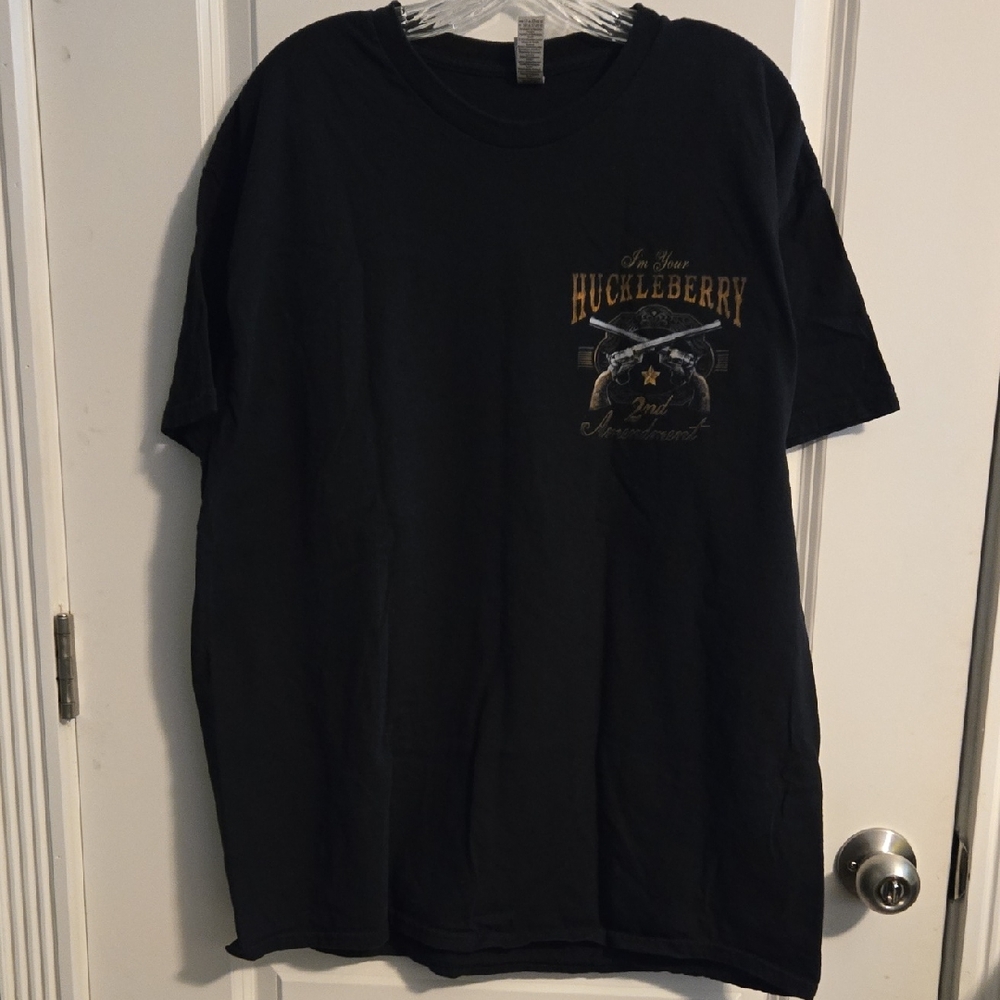 Gildan Black Tee with Gold Huckleberry Design